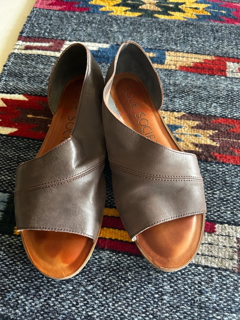 Sole Society Brown Leather Open-Toe Crossover Sandals